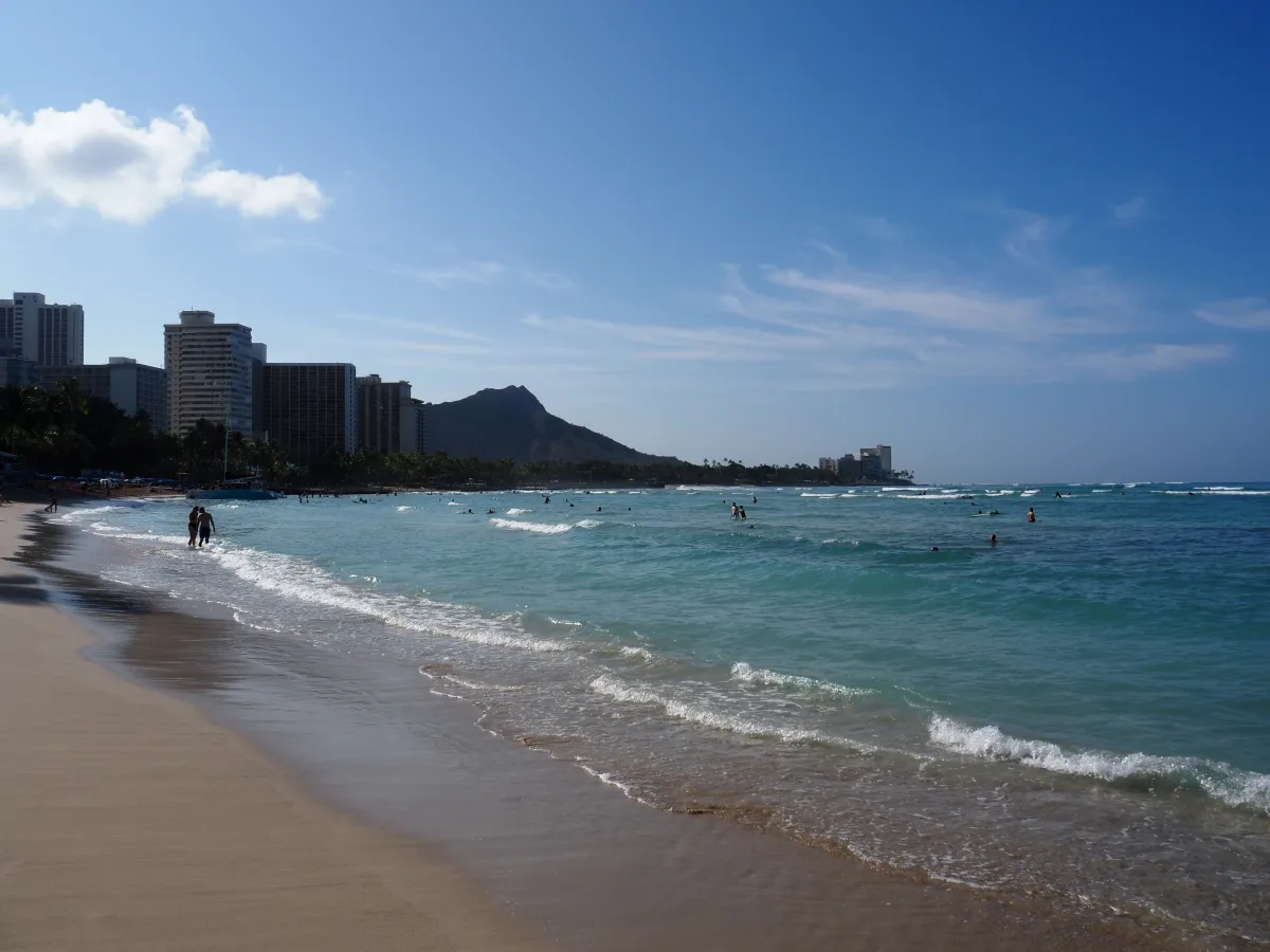 ワイキキビーチからダイヤモンドヘッドを望む